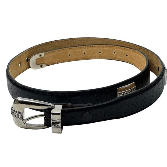 Western Style Genuine Leather Belt with Silvertone Buckle Set - Black - Size L - Picture 1 of 7